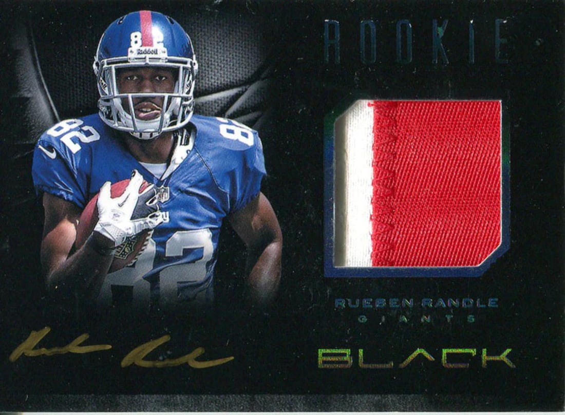 Rookie Card Autographed Panini 2012 Jersey Randle Ruben Black: Rookie Card Autographed Panini 2012 Jersey Randle Ruben Black Signed by Ruben Randle, this 2012 Panini Black Jersey Rookie Card features an authentic autograph on the jersey, making it a unique