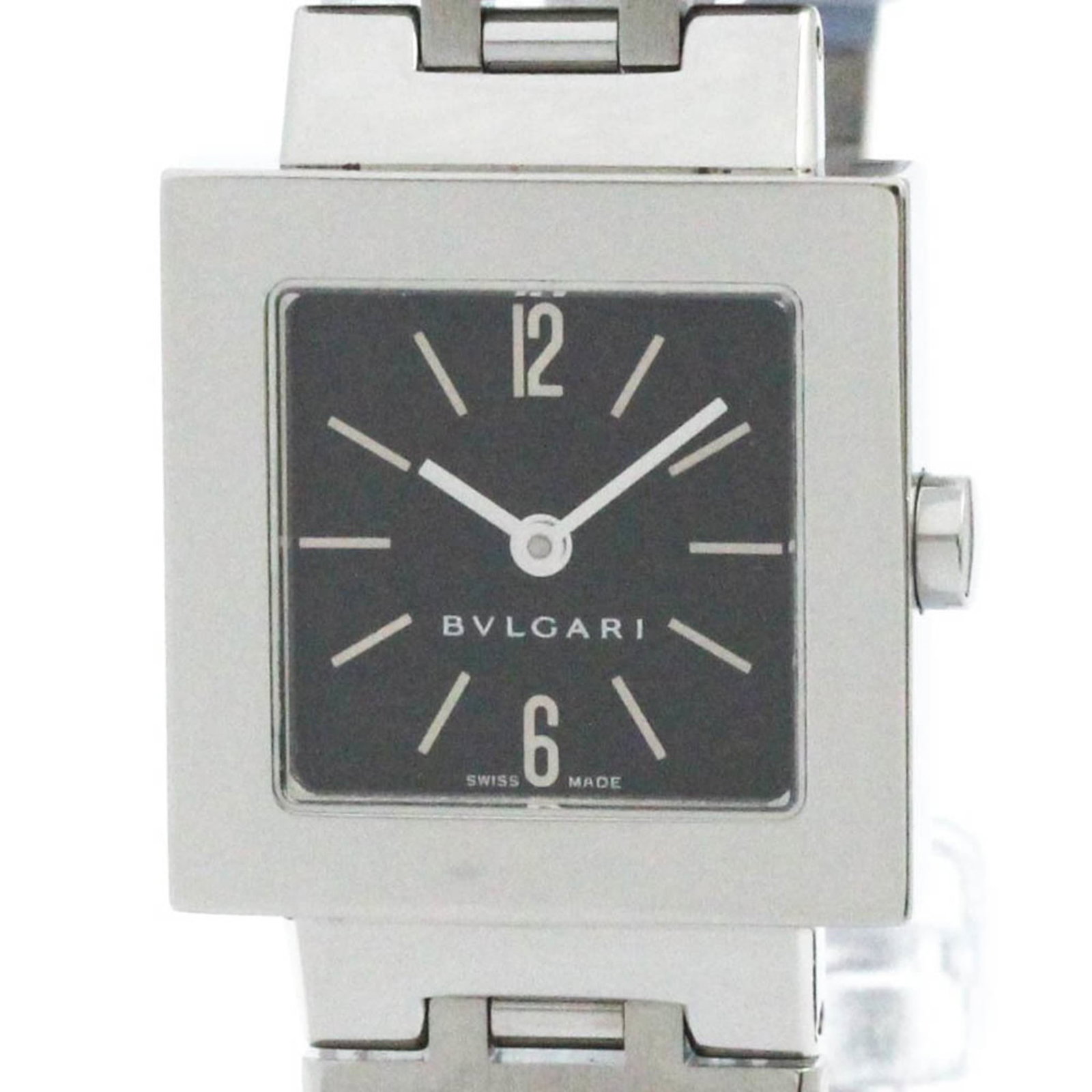 Bvlgari Wristwatch: Bvlgari Wristwatch Stainless steel case and band, black dial, and formal style make this Bvlgari wristwatch a sophisticated accessory for dressing up. The watch features a classic design with a
