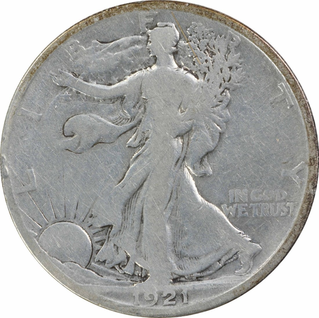 Uncertified Silver Half Dollar Walking Liberty 1921 S: Uncertified Silver Half Dollar Walking Liberty 1921 S The 1921 S Walking Liberty half dollar boasts its San Francisco mint mark, denoting a unique origin. With its reeded edge and 90% silver