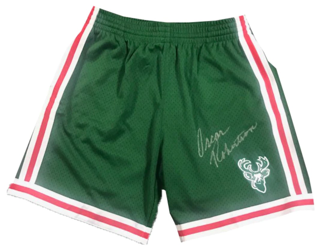 Oscar Robertson Autographed Mitchell & Ness Milwaukee Bucks Shorts (PSA) (1 of 3)