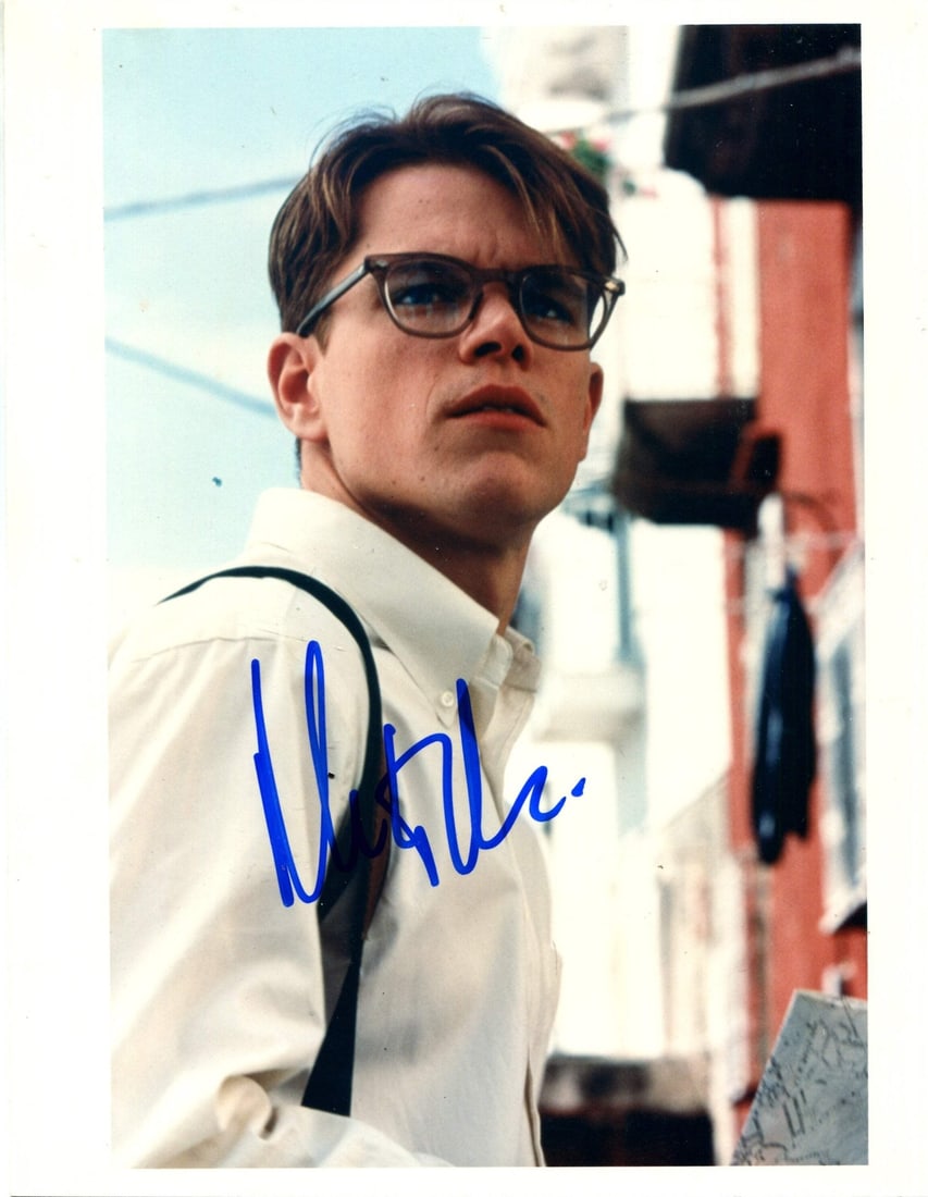 Matt Damon Autographed 8x10 Photo: Matt Damon Autographed 8x10 Photo Matt Damon's 8x10 photo bears his signature in blue sharpie across the front, a unique and personal touch for fans. The item comes with authentication from Rich
