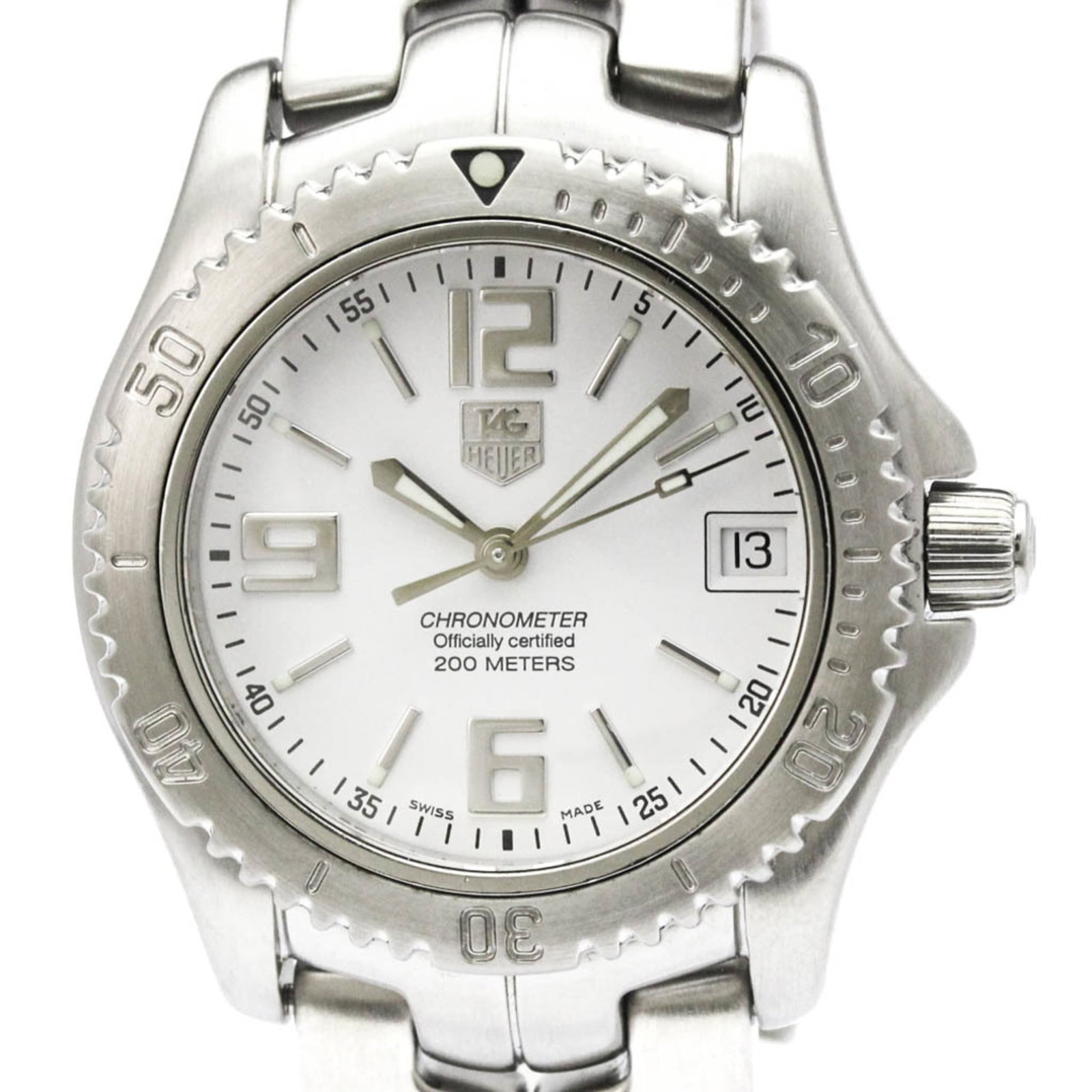 Tag Heuer Wristwatch: Tag Heuer Wristwatch Stainless steel case and band, a sleek white dial, and a sporty design make this Tag Heuer wristwatch a stylish accessory for everyday wear. With its durable construction and