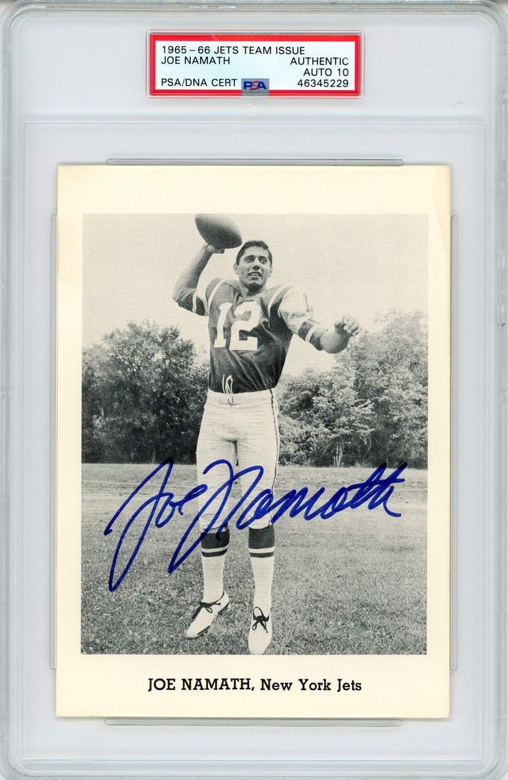 Joe Namath Autographed 1965/ 66 Jets Team Issue Photo Rookie Card (PSA) (1 of 2)