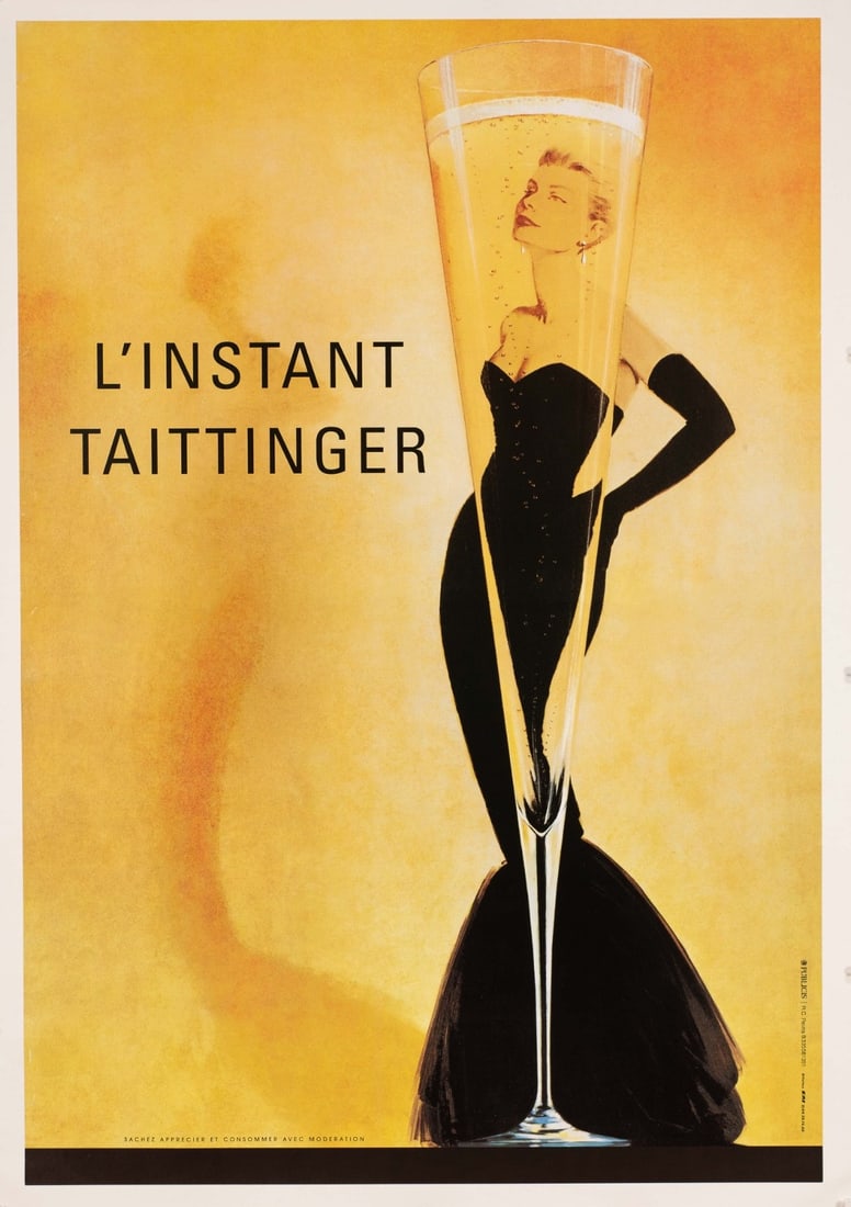 Kelly Grace excellent linen poster taittinger c1980 champagne original (1 of 3)