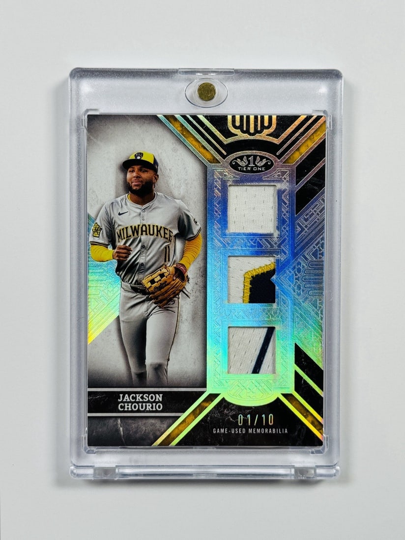 2025 TOPPS TIER ONE JACKSON CHOURIO #T1TR-JC TRIPLE PATCH/ 10 (1 of 2)