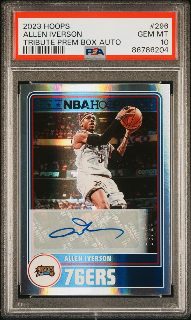 2023 PANINI HOOPS ALLEN IVERSON #296 TRIBUTE PREMIUM BOX AUTO/ 10 PSA 10 POP 1 (1 of 3)