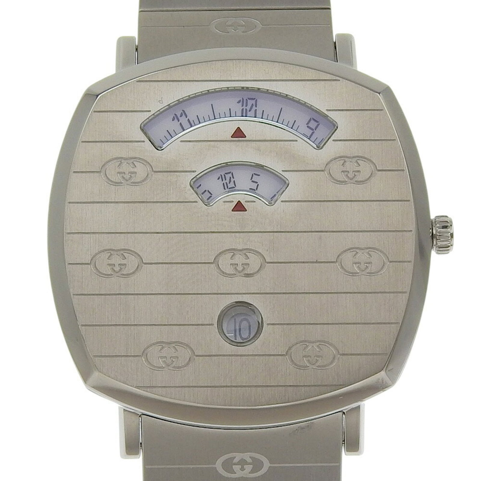 Wristwatch by Gucci: Wristwatch by Gucci Stainless steel case and band, the Gucci wristwatch boasts a sleek white dial. With its slim 6mm thickness and 38mm diameter, this stylish timepiece sits comfortably on wrists up t