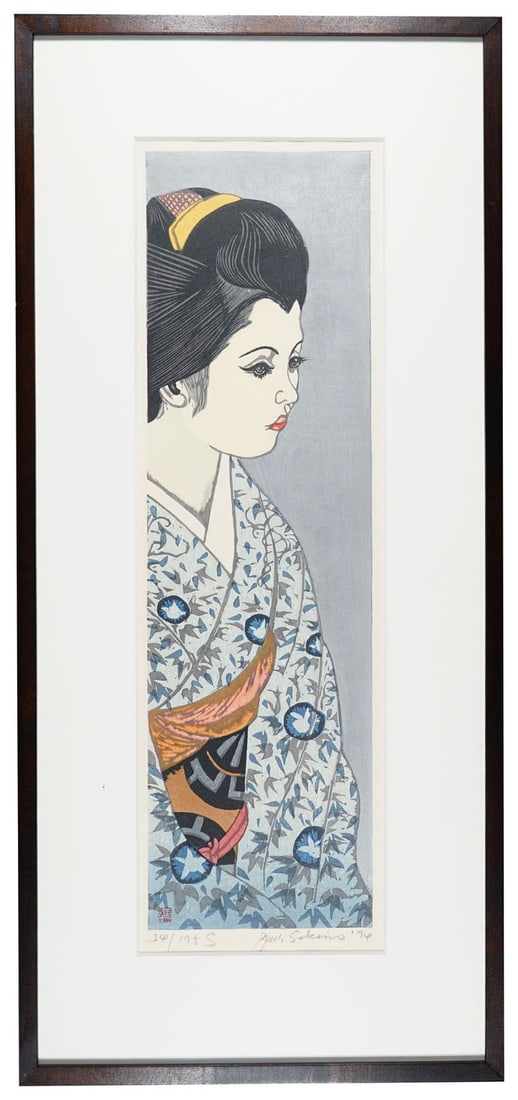 Japanese Geisha Woman Kimono Makeup Framed Woodblock Print By Junichiro Sekino: Japanese Geisha Woman Kimono Makeup Framed Woodblock Print By Junichiro Sekino Item Specifics: Primary Material: Paper Color: Multi-Color Original/Reproduction: Antique Original Region Of Origin: Japa