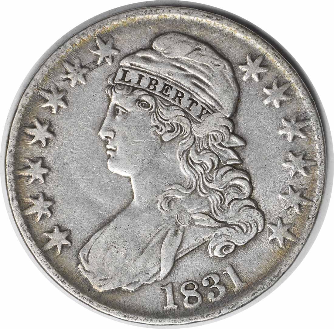 Half Dollar Choice EF Uncertified 1831 Bust: Half Dollar Choice EF Uncertified 1831 Bust The 1831 Bust Half Dollar boasts an impressive EF grade, showcasing its exceptional condition. With its rich silver composition and classic design by John R