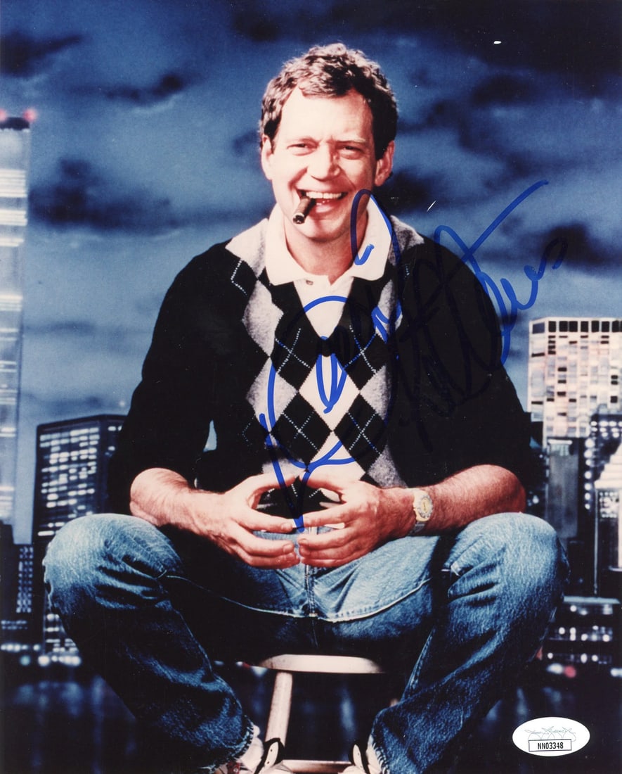 David Letterman Autographed 8x10 Photo (JSA): David Letterman Autographed 8x10 Photo (JSA) Signed in blue sharpie across the front of an 8x10 photo, this David Letterman autographed item bears the authentication of James Spence Authentication