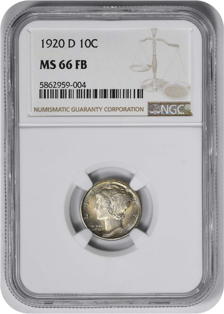 1920-D Mercury Silver Dime MS66FB NGC (1 of 3)