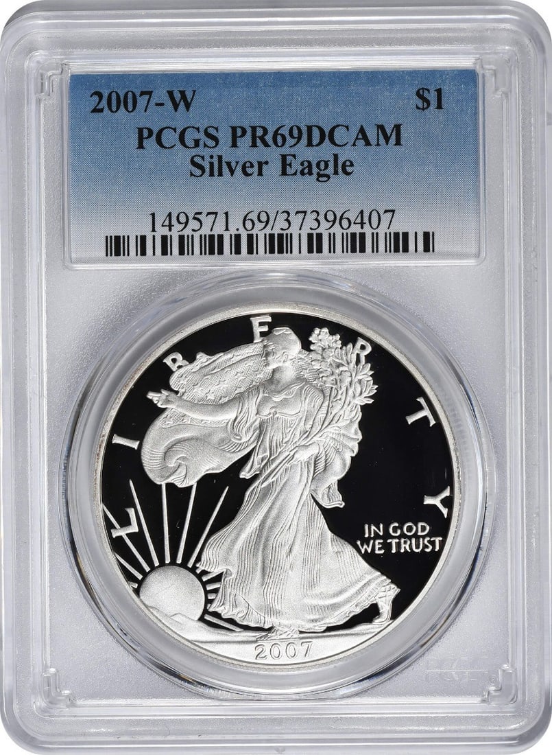 2007-W American Silver Eagle Dollar PR69DCAM PCGS Proof 69 Deep Cameo (1 of 1)