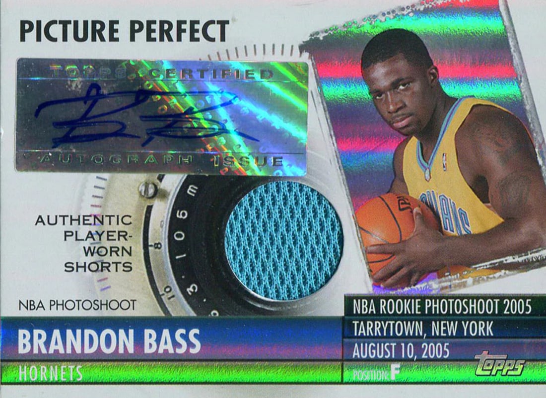 Brandon Bass Autographed 2005 Topps Rookie Jersey Card: Brandon Bass Autographed 2005 Topps Rookie Jersey Card This 2005 Topps Rookie Jersey Card features Brandon Bass' autograph in blue pen, numbered 53 out of 199. The card showcases a unique piece of
