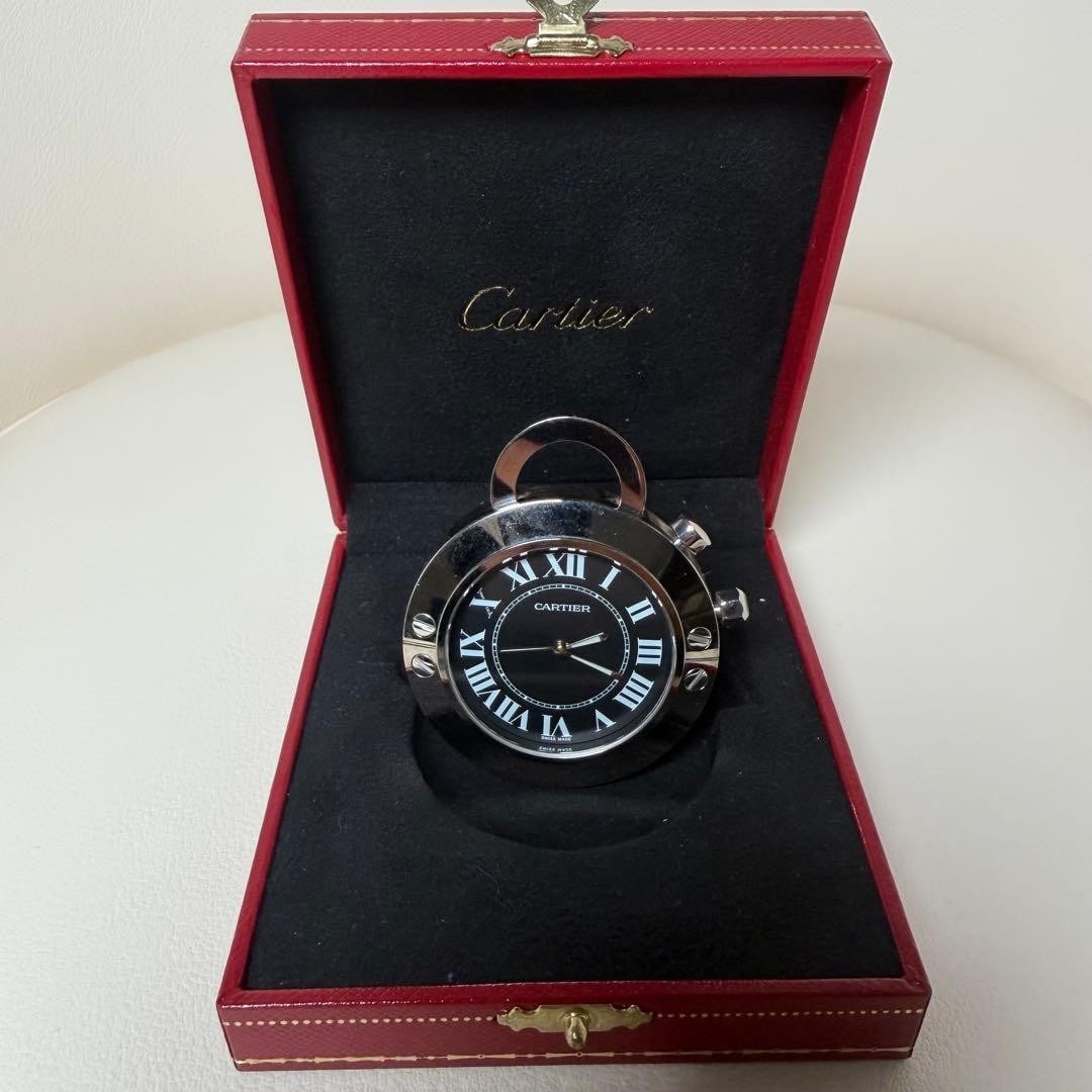 Authentic Black Quartz Alarm Desk Clock With Cartier Travel Box Dial Clock (1 of 7)