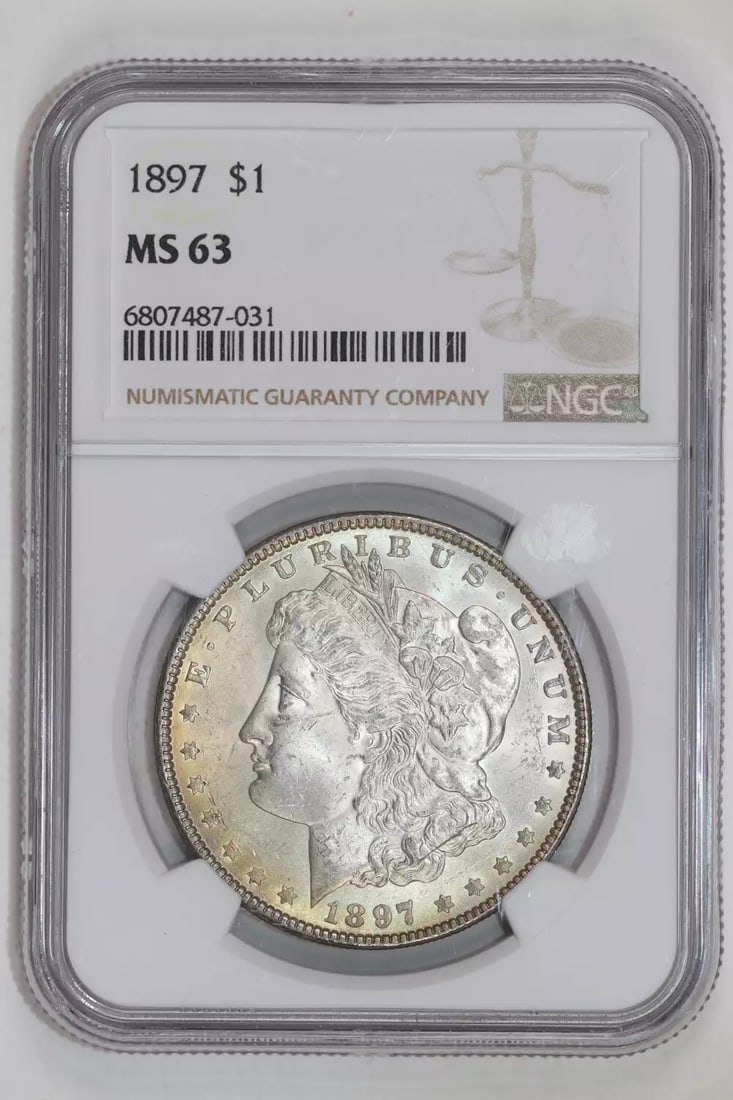 MS63 Morgan Dollar 1897: MS63 Morgan Dollar 1897 The MS63 Morgan Dollar 1897 is an Uncirculated coin with a Silver composition, certified by the Numismatic Guaranty Corporation (NGC). This coin bears a KM number and has a