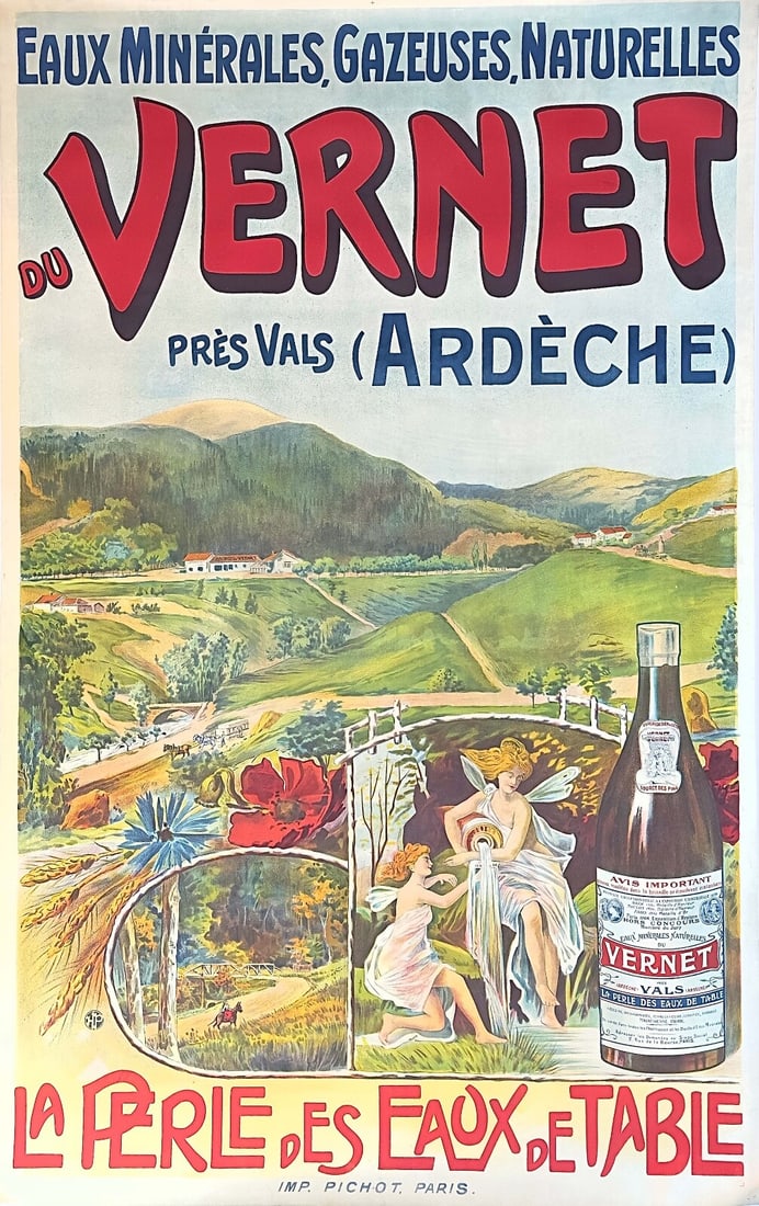 French mineral water poster Vernet fairies original vintage 1900 (1 of 1)