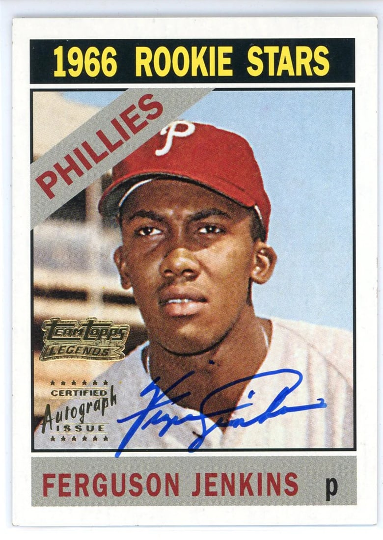Fergie Jenkins Autographed 2002 Topps Archive Team Topps Legends Card #254: Fergie Jenkins Autographed 2002 Topps Archive Team Topps Legends Card #254 The Fergie Jenkins Autographed 2002 Topps Archive Team Topps Legends Card #254 features a factory signed card in bluesharpie