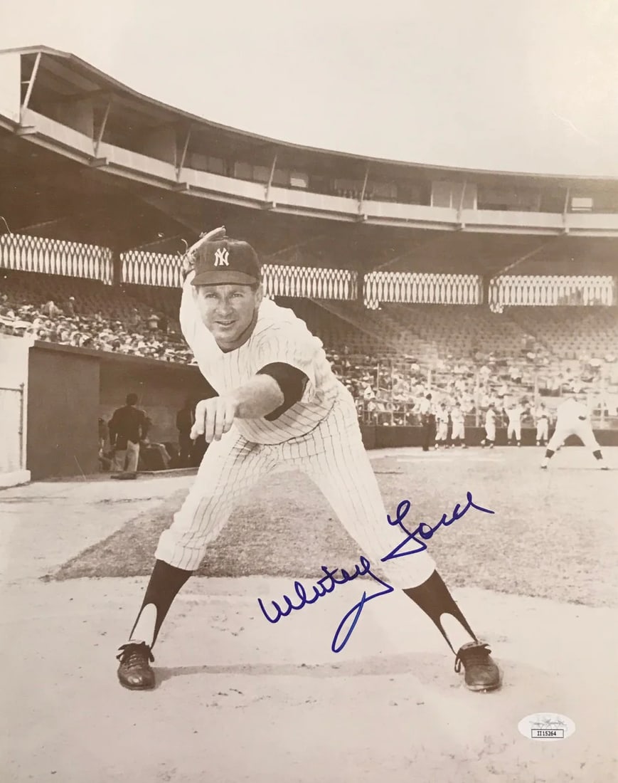 Whitey Ford Autographed 11x14 Photo (JSA): Whitey Ford Autographed 11x14 Photo (JSA) Item Specifics: Brand: James Spence Authentication (JSA) Whitey Ford Autographed 11x14 Photo (JSA) Signed inblue sharpie across the front of thephoto Autograp