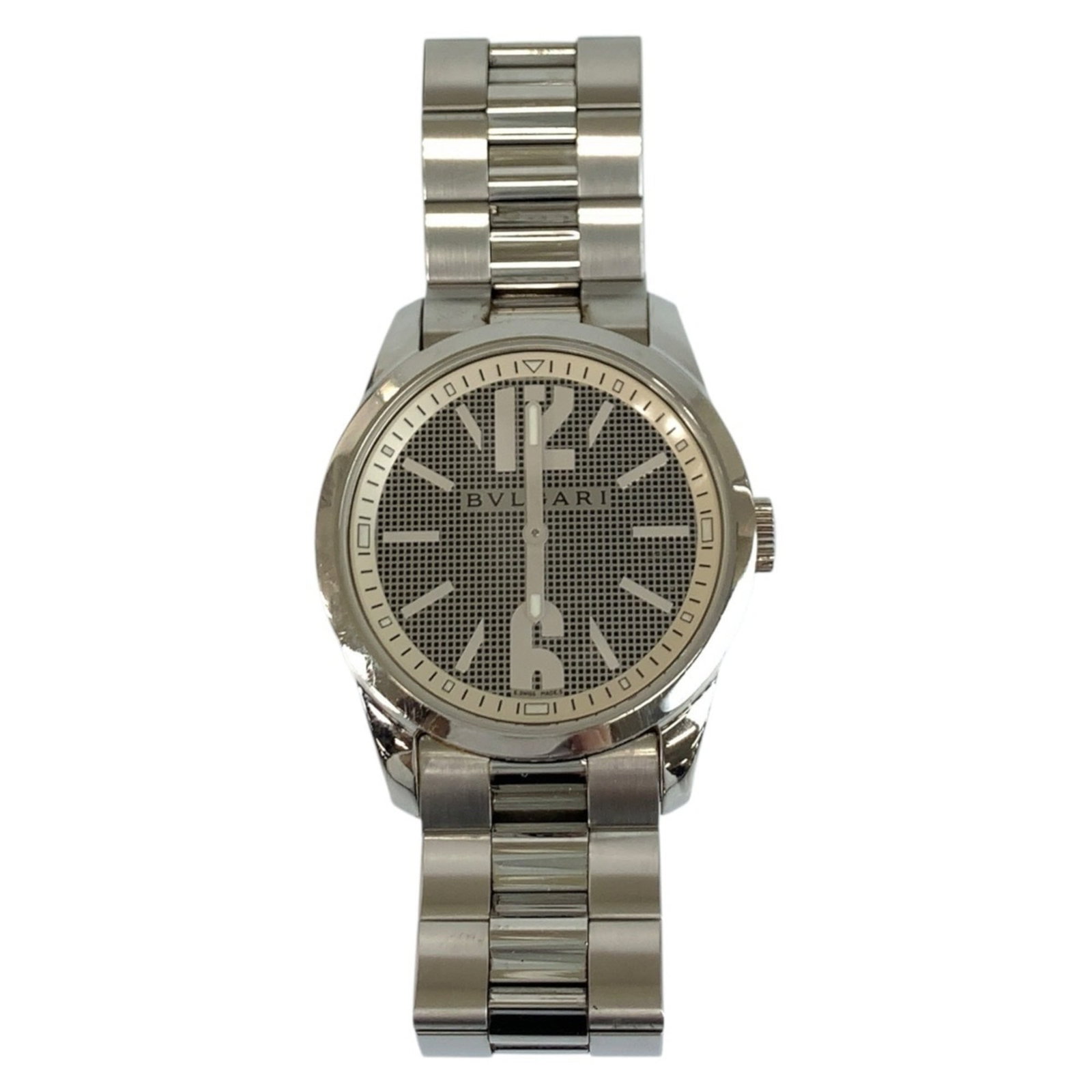 Bvlgari Wristwatch: Bvlgari Wristwatch Stainless steel case and band provide a sleek, modern look for this Bvlgari wristwatch. The silver dial adds a touch of sophistication, while the 18.5cm length accommodates wrists u