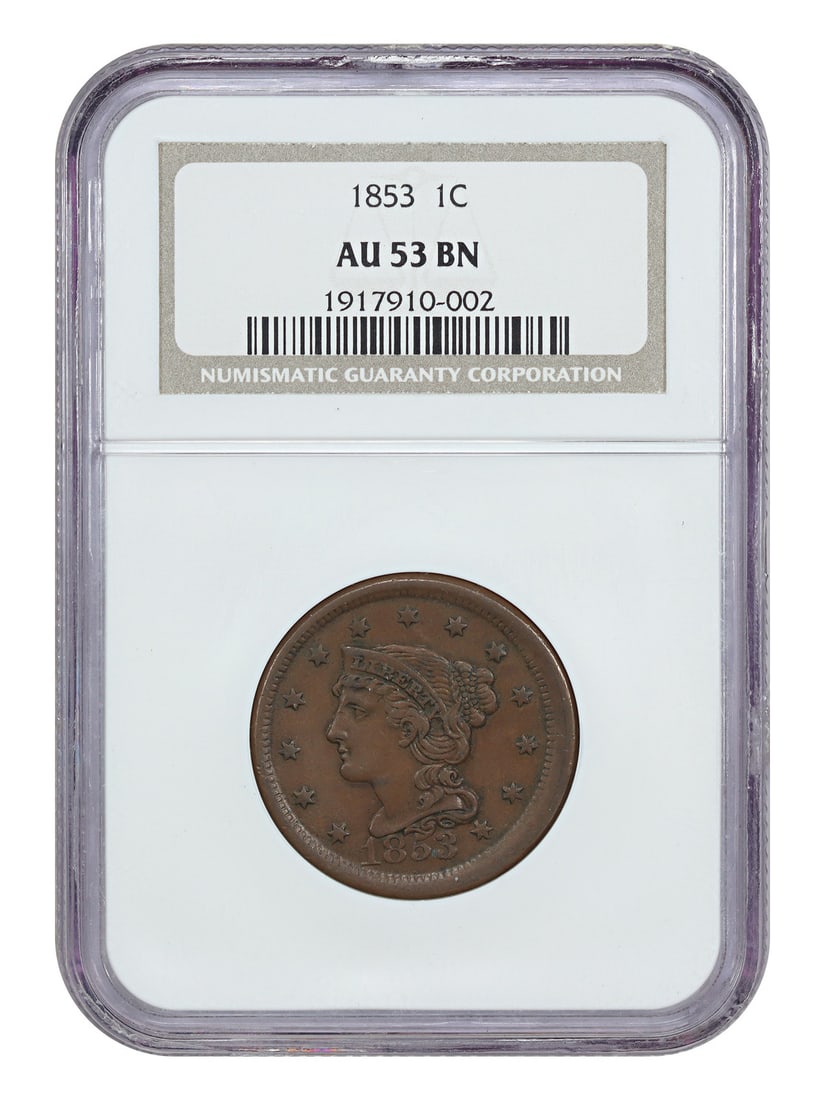 Braided Hair Cent NGC AU53 1C 1853 (1 of 4)