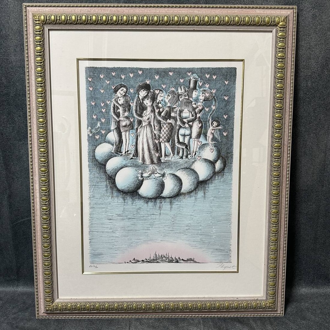 Heavenly Party Framed Art Print Signed Used by Raymond Peynet Lithograph: Heavenly Party Framed Art Print Signed Used by Raymond Peynet Lithograph Item Specifics: Artist: Raymond Peynet Pattern: Painted And Glazed Shape: Square Character: Lovers Occasion: Bridal Shower
