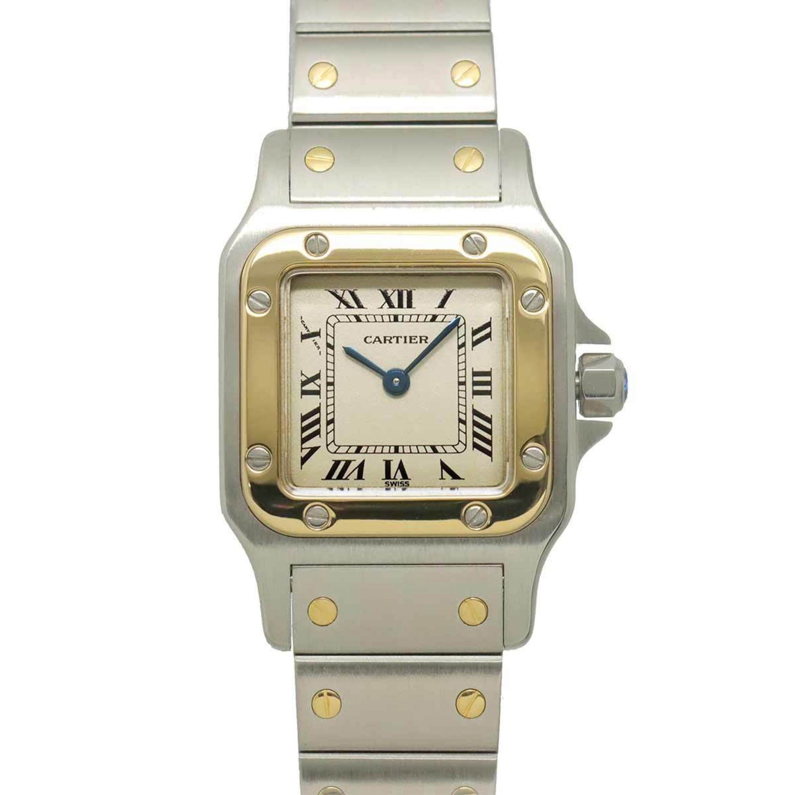 Wristwatch by Cartier: Wristwatch by Cartier Stainless Steel and Yellow Gold (18K) meet in perfect harmony, creating a sleek and sophisticated timepiece. The Cartier wristwatch boasts an ivory dial and measures 23.5mm in di