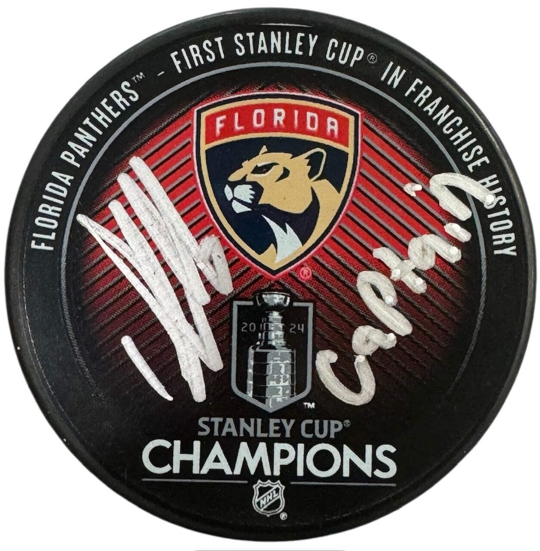 Aleksander Barkov Autographed Panthers Stanley Cup Puck (Beckett Witness) (1 of 2)
