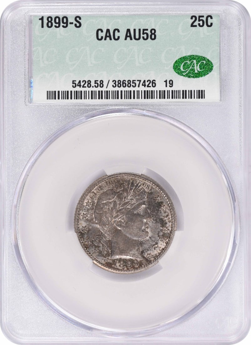 1899-S Barber Silver Quarter AU58 CACG (1 of 3)