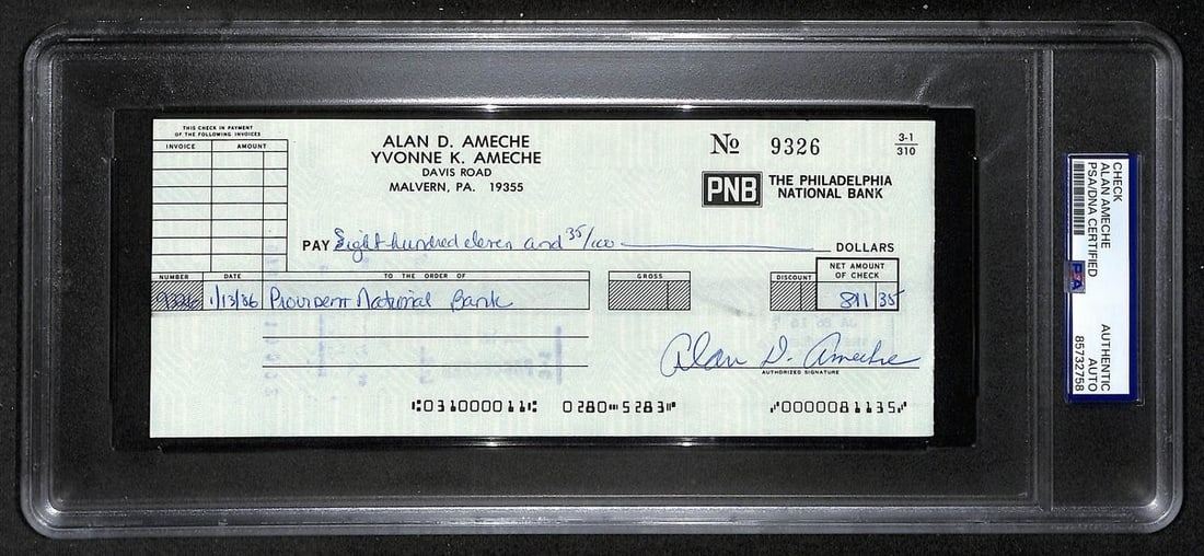 Alan Ameche Signed/ Auto 1986 Bank Check 1954 Heisman Wisconsin PSA/ DNA 205375 (1 of 2)