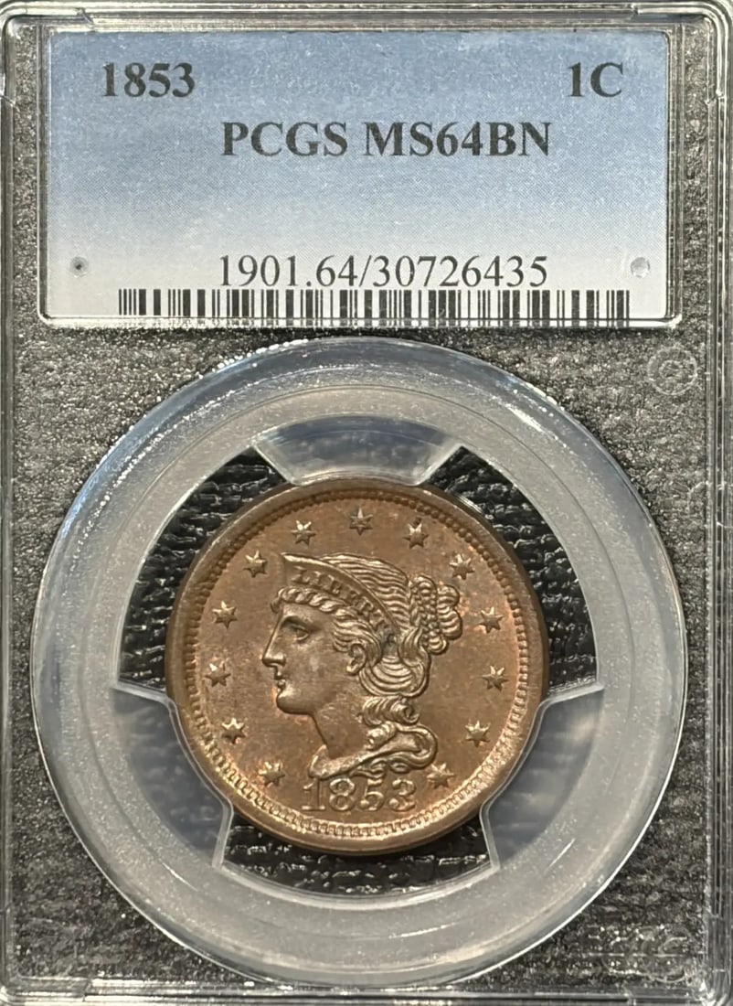 PCGS MS64 BN LARGE CENT 1853 (1 of 3)