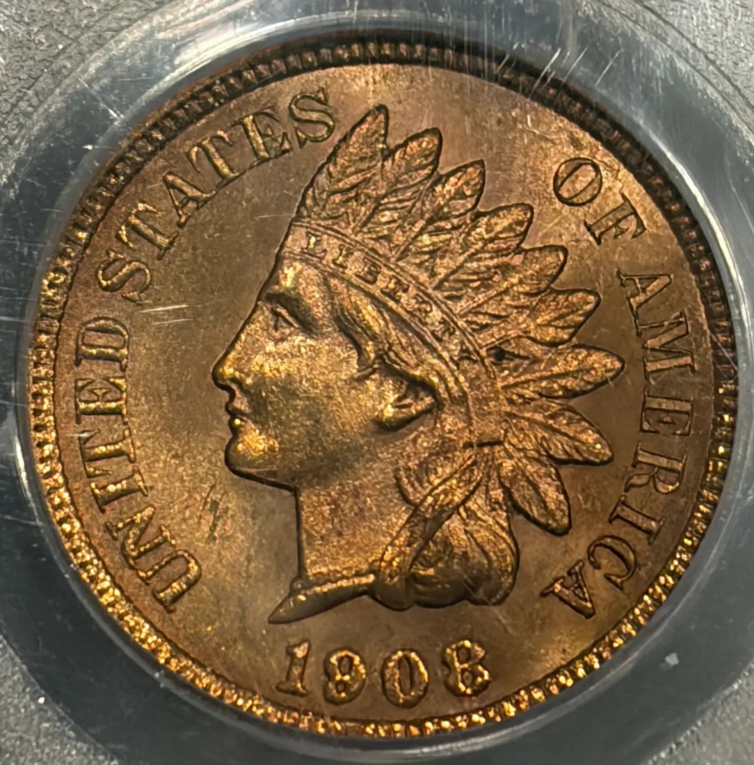 INDIAN CENT PCGS MS64 RED 1908 - 2