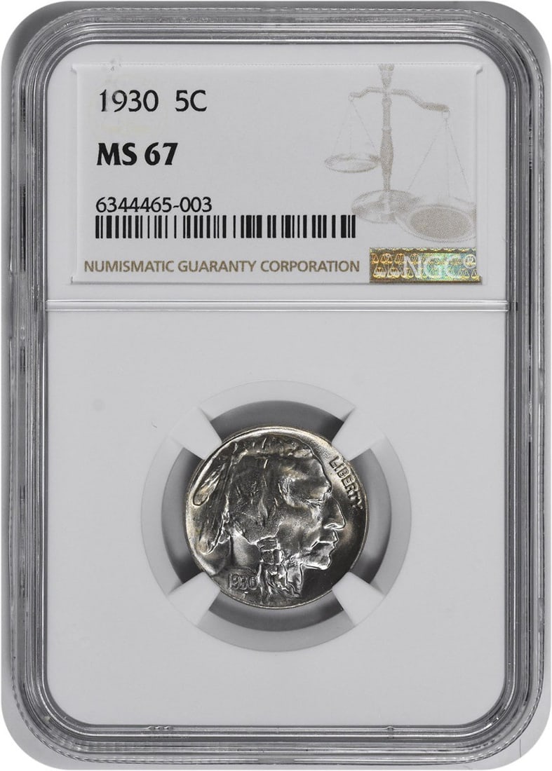 MS67 Nickel Buffalo 1930: MS67 Nickel Buffalo 1930 MS67 Nickel Buffalo 1930, graded by NGC as Uncirculated and dated 1930, boasts exceptional condition with a high grade of MS67. This rare coin features the iconic Buffalo