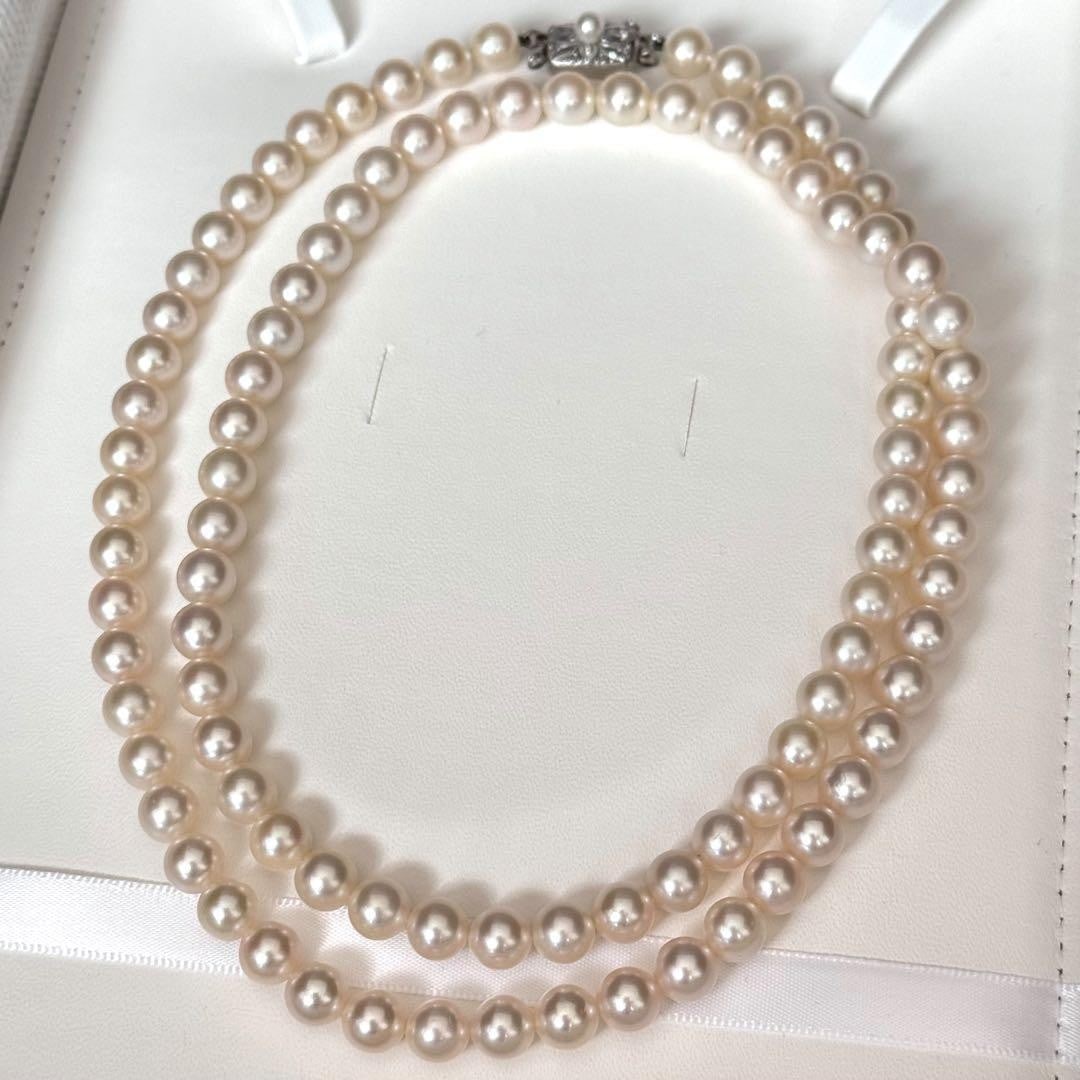 Mikimoto Long Pearl 6.9-7.4mm 14k Necklace Double Triple Strand 28.3in 72cm (1 of 9)