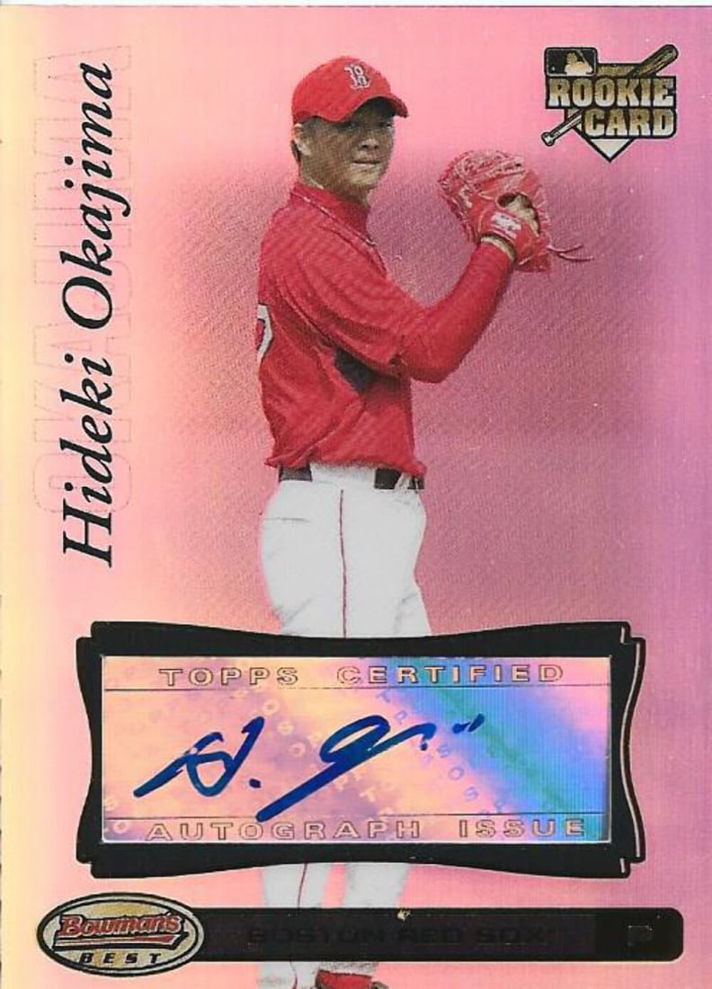 Okajima Bowmans Rookie Card Autographed By Hideki: Okajima Bowmans Rookie Card Autographed By Hideki Hideki Okajima's autographed Bowman's Best Rookie Card is a unique collectible featuring the signature of the talented baseball player. This card