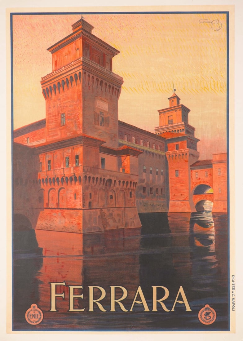 Rare Italian Travel Poster Ferrara By Mario Borgoni 1928 Enit Railways (1 of 3)