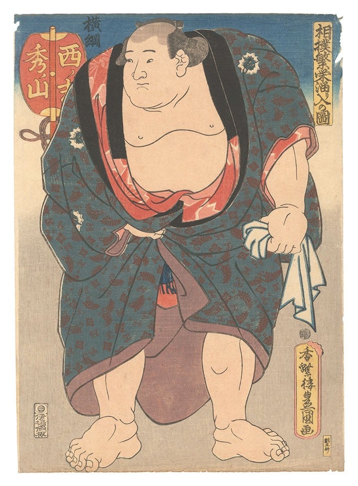 Toyokuni III Sumo Woodblock Print Yokozuna Hidenoyama Ukiyo e 1840s (1 of 1)