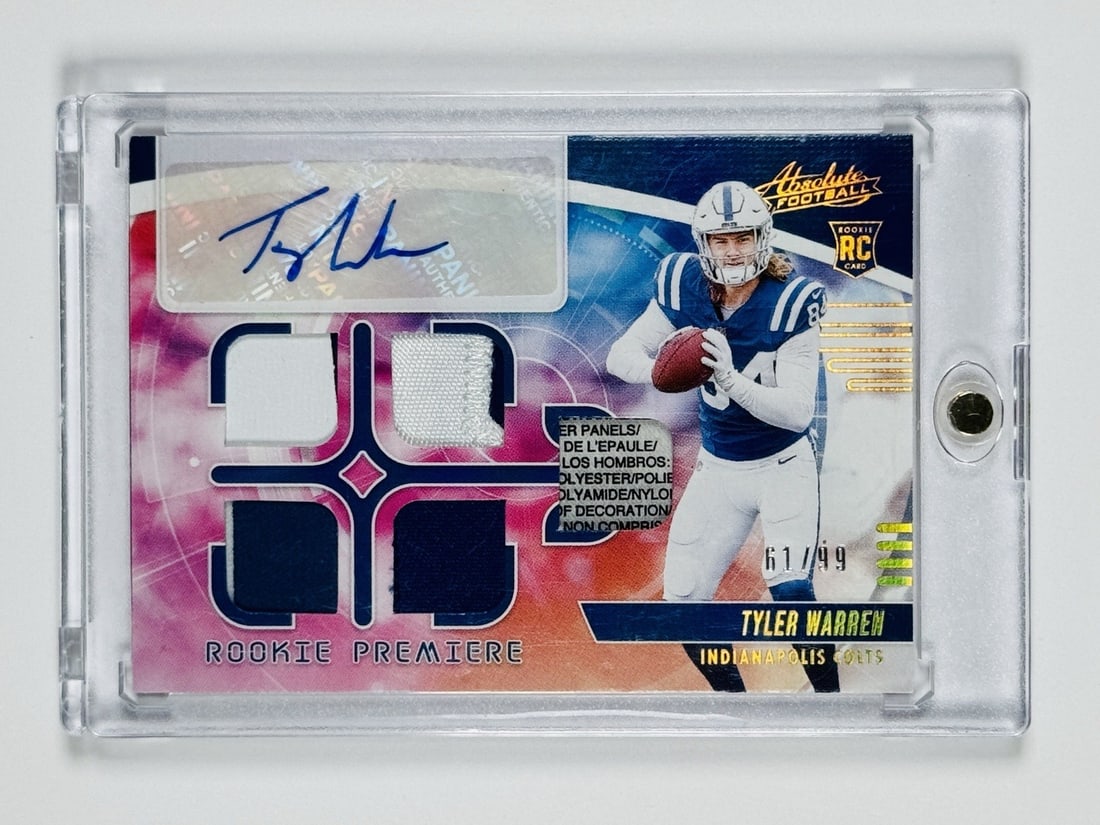 2025 PANINI ABSOLUTE TYLER WARREN ROOKIE QUAD PATCH LAUNDRY TAG AUTO/ 99 (1 of 2)