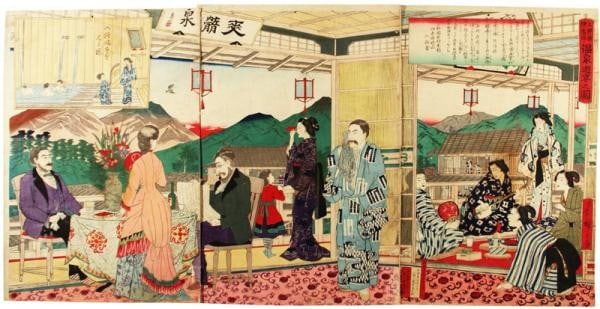 Japanese Woodblock Print Hiroshige Ikaho Hot Spring Triptych Nishiki e (1 of 1)