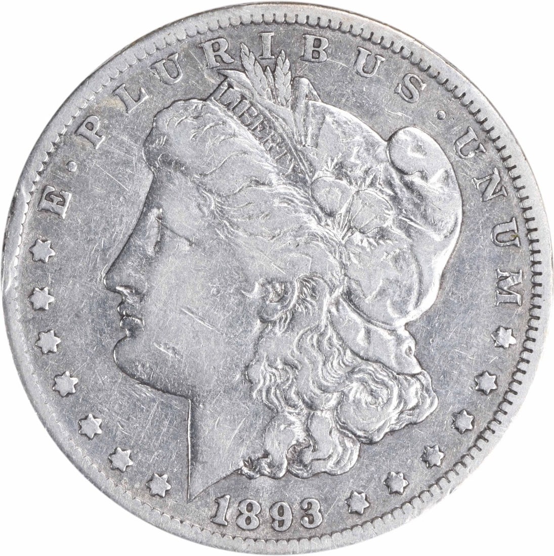 Uncertified CC Morgan Silver Dollar 1893 F: Uncertified CC Morgan Silver Dollar 1893 F The 1893 CC Morgan Silver Dollar is a circulated coin featuring George T. Morgan's iconic design, made from 90% silver and 10% copper. With its reeded edge a