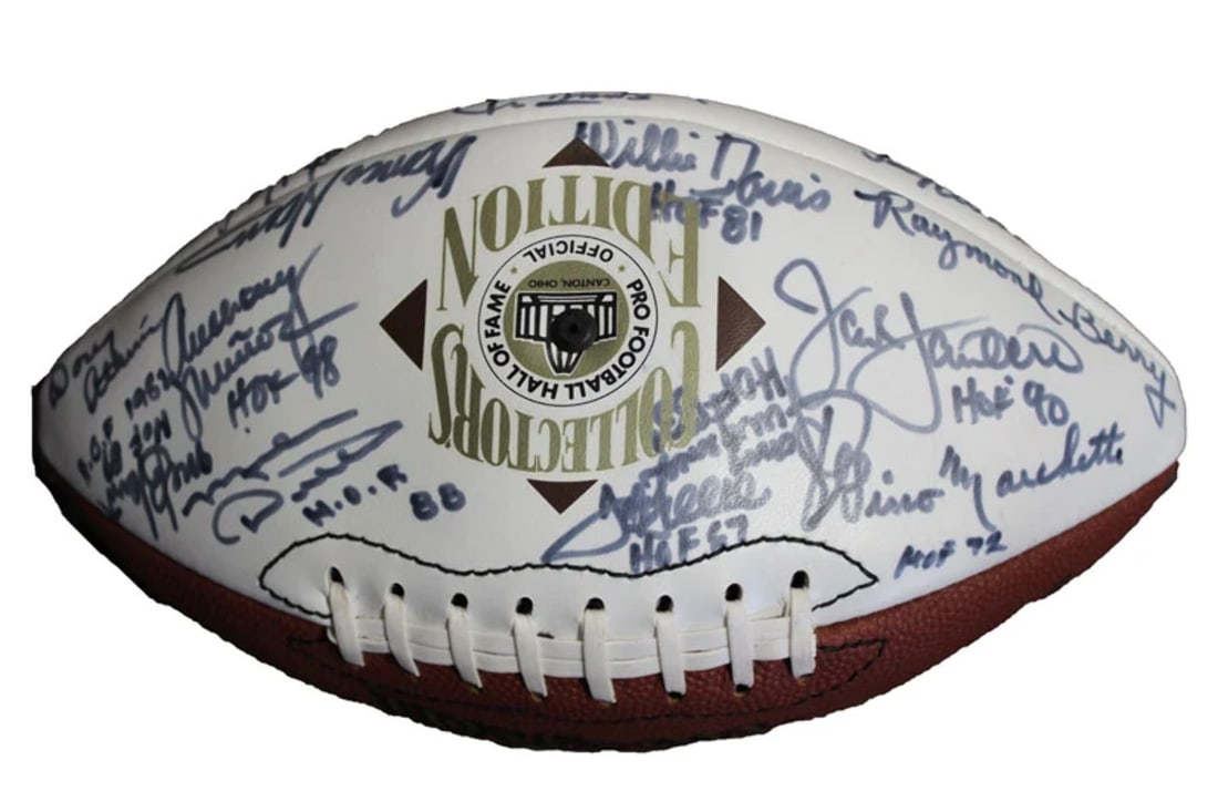 Pro Football Hall of Fame Collector's Edition Autographed Football: Pro Football Hall of Fame Collector's Edition Autographed Football Signed by 44 Pro Football Hall of Famers, including Mel Blount and Joe Namath, on the white panels of this authentic Collector's Edit