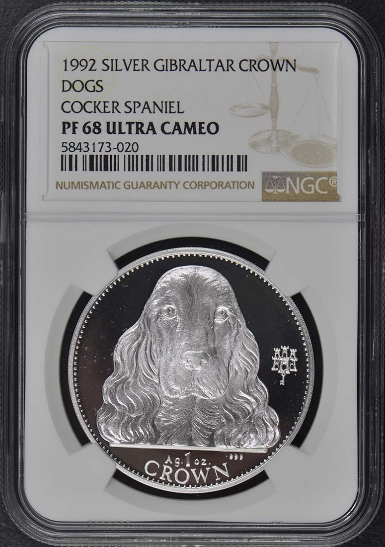 1992 Silver Crown Gibraltar Cocker Spaniel NGC PF68 UC Pop 2/ 1 (1 of 3)