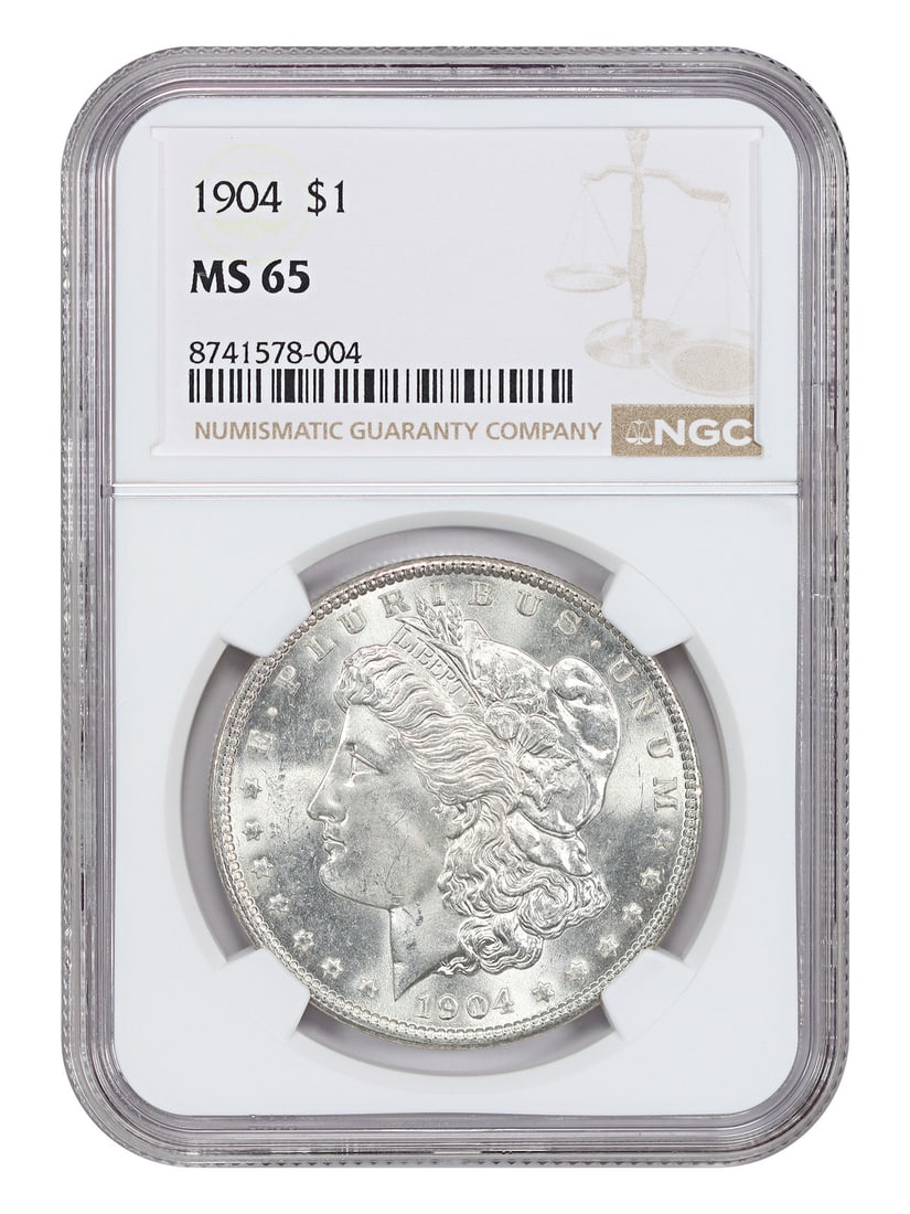 1904 $1 NGC MS65 - Morgan Dollar - Underrated P-Mint Issue: 1904 $1 NGC MS65 - Morgan Dollar - Underrated P-Mint Issue The 1904 $1 NGC MS65 Morgan Dollar is an underrated gem from the P-Mint issue, boasting exceptional detail and luster. Certified by the