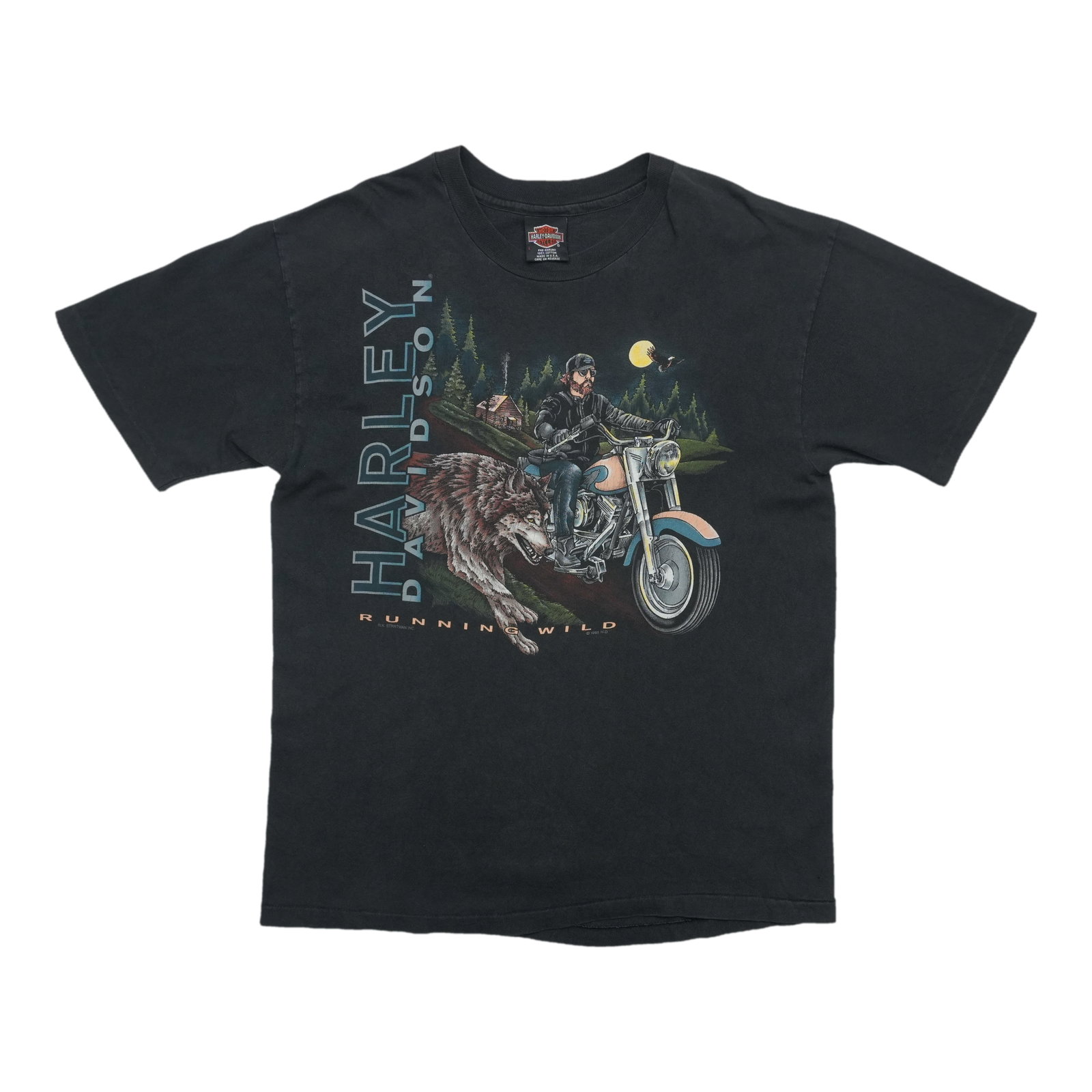 Runnin Wild Wolf Rider Harley Davidson Shirt: Runnin Wild Wolf Rider Harley Davidson Shirt True vintage 1995 Harley Davidson Runnin Wild Wolf Rider Shirt, featuring front and back graphics. Measuring 22 inches pit to pit and 29 inches collar to h
