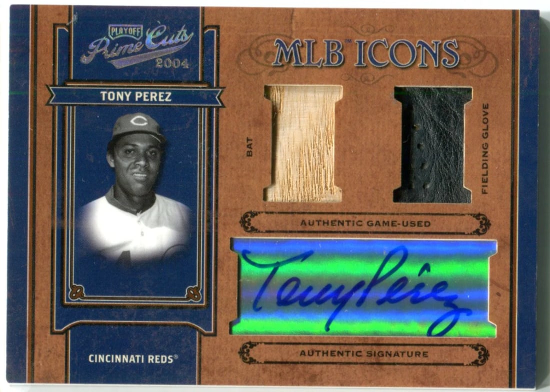 Tony Perez Autographed 2004 Donruss Playoff Prime Cuts Jersey/ Glove Card (1 of 1)