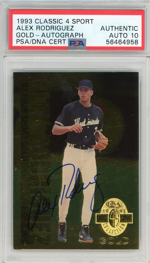 Rodriguez Alex Autographed Classic 1993 4 Sport Gold Card PSA Auto 10 (1 of 2)