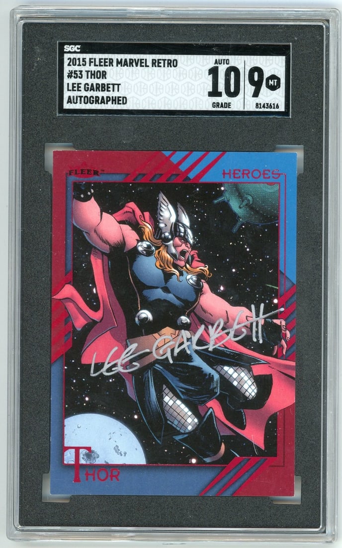 SGC 9 Auto 10 Autographed Marvel Lee Garbett Retro Fleer Thor 2015 (1 of 2)