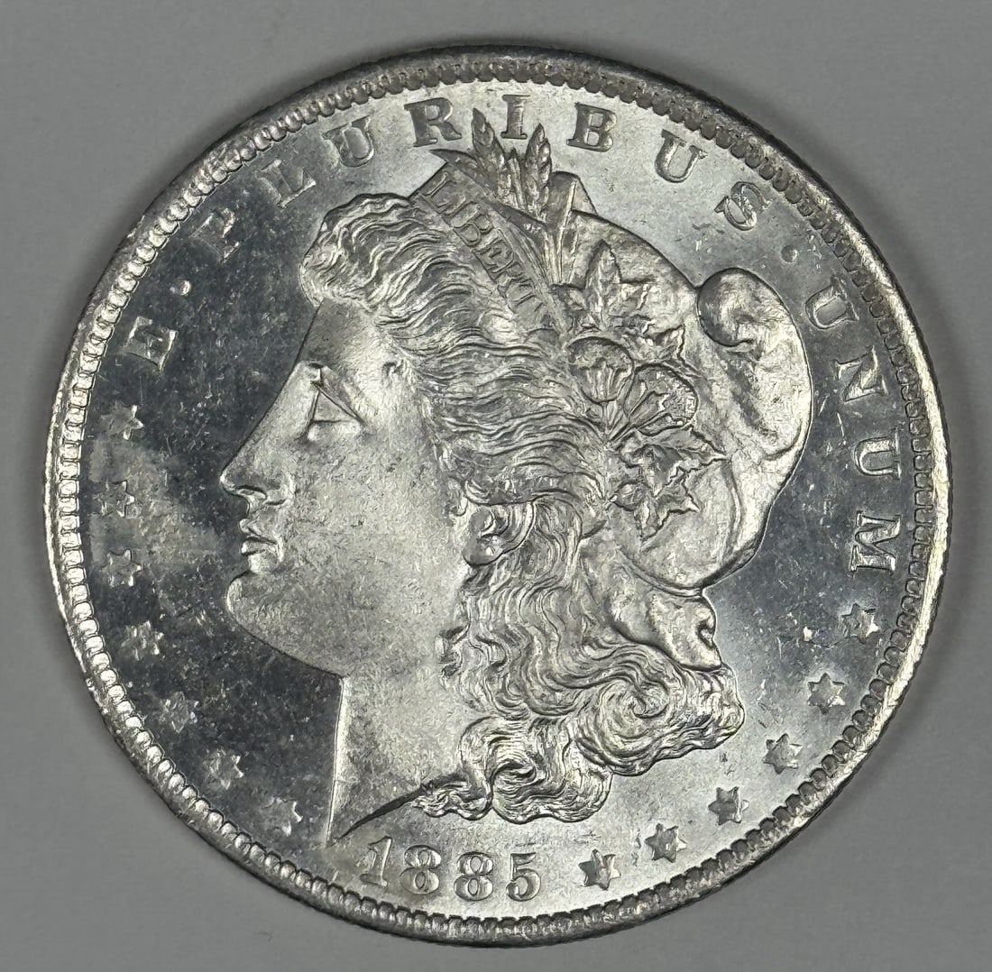 MORGAN DOLLAR 1885 raw looks gem: MORGAN DOLLAR 1885 raw looks gem The Morgan Dollar 1885 raw looks gem is an uncirculated silver coin with a rich history, featuring the iconic design of George T. Morgan and weighing in at 26.73 grams