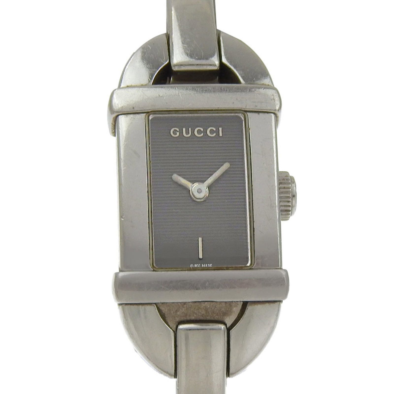Wristwatch by Gucci: Wristwatch by Gucci Stainless steel case and band, black dial, and 16mm diameter make this Gucci wristwatch a sleek and sophisticated accessory. With its classic design and durable materials, it's a t