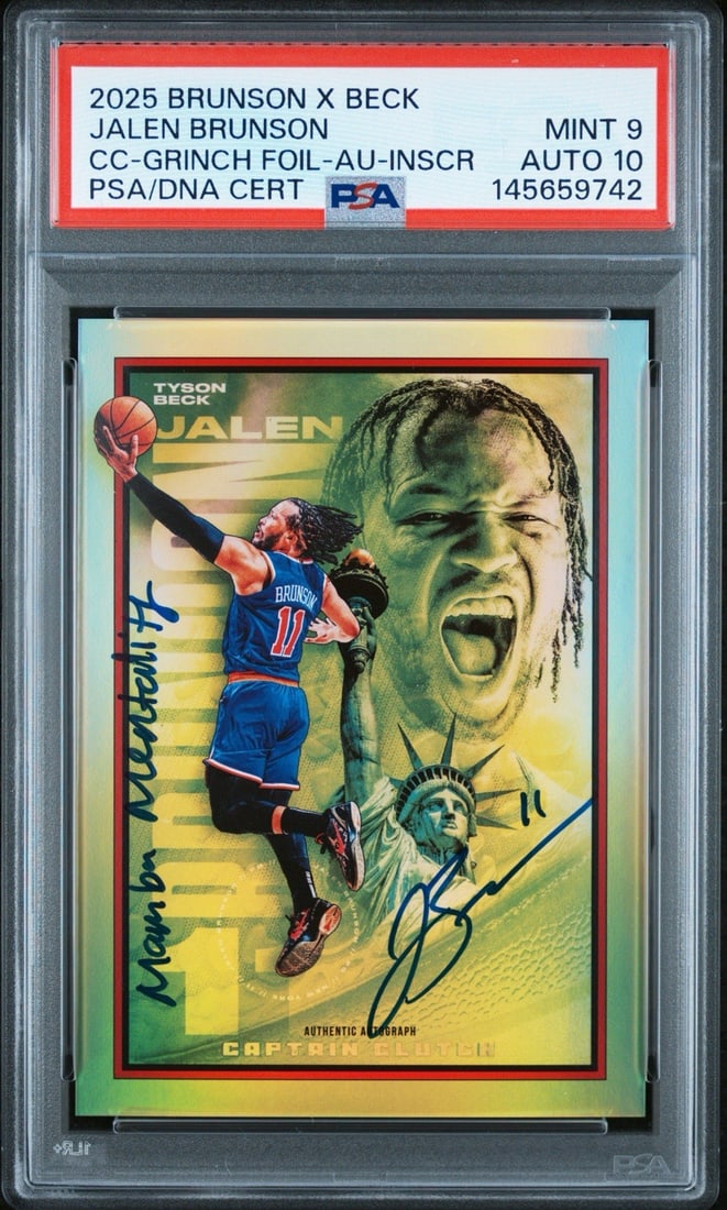 2025 JALEN BRUNSON X BECK GRINCH FOIL AUTO MAMBA MENTALITY/ 2 PSA 9 AUTO 10 (1 of 3)