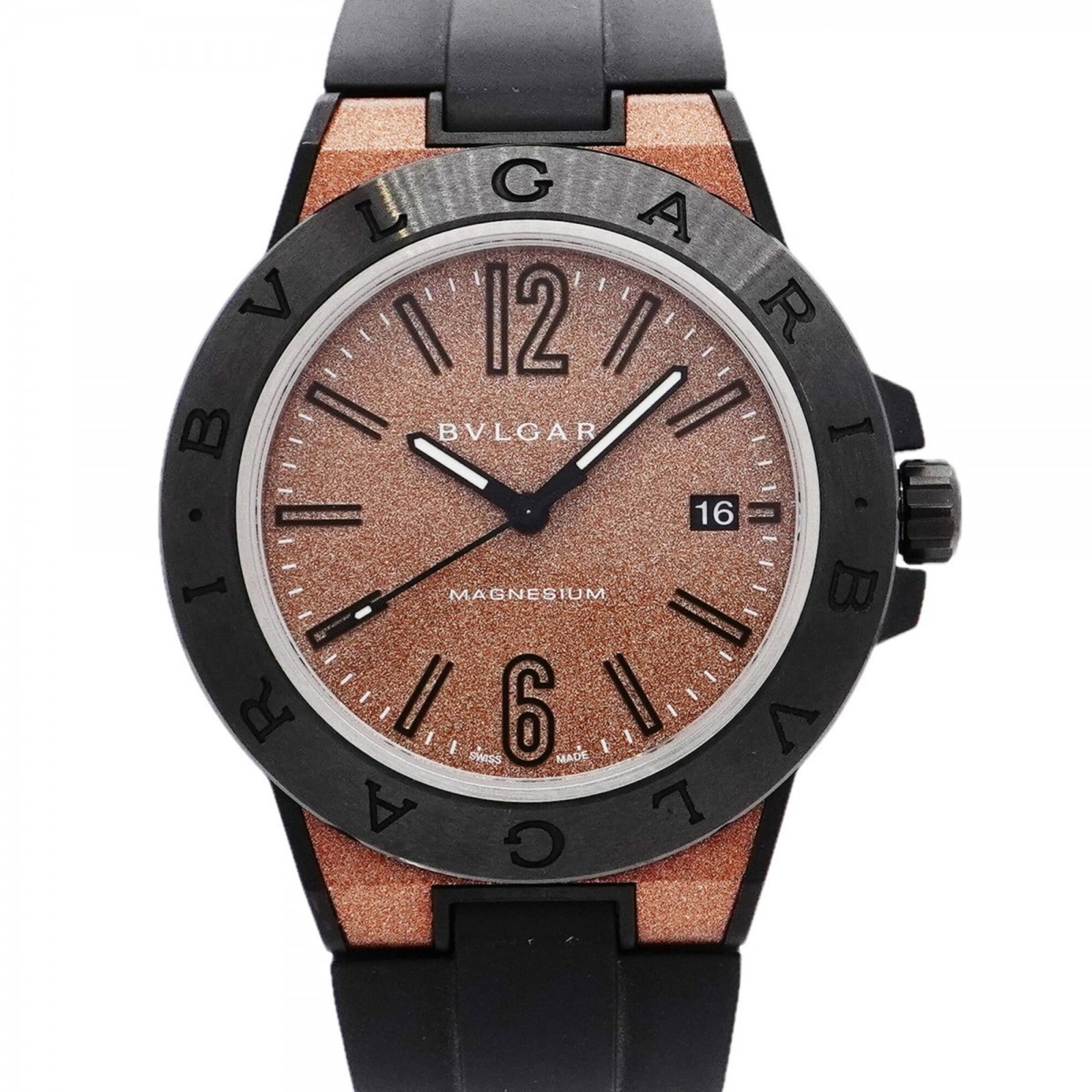 Bvlgari Wristwatch: Bvlgari Wristwatch Bvlgari wristwatch with brown rubber band and case diameter of 40.6mm, suitable for wrists up to 19.5cm in size, bearing a few traces of usage and minor scratches. The watch is